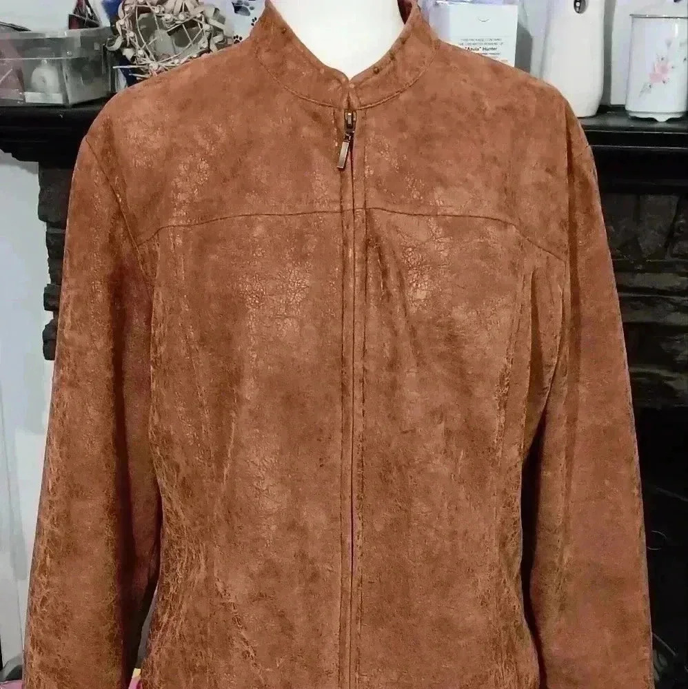 "ERIN LONDON" Size XL Brown Faux suede jacket Animal print Lined
